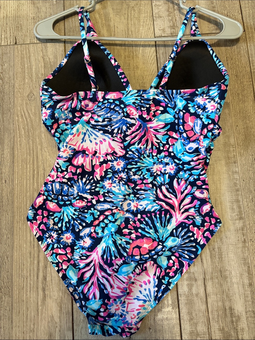 Floral Navy One-Piece Swimsuit with Pink & Turquoise Accents - Picture 3 of 4